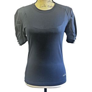 LOUIS VUITTON Women's Black Cotton T-Shirt Puff Sleeves w/Buttons SZ M Italy
